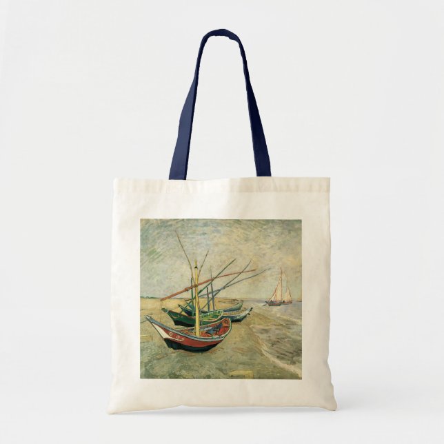 Bolso De Tela Barcos de pesca en la playa de Vincent van Gogh (Frente)