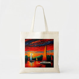 Bolso De Tela Barcos de vela al atardecer 3
