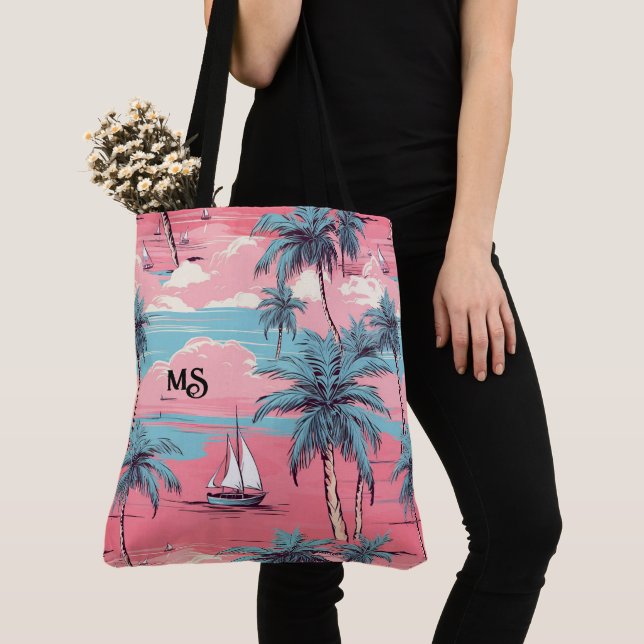 Bolso De Tela Barcos de vela y palmeras (Detalle)