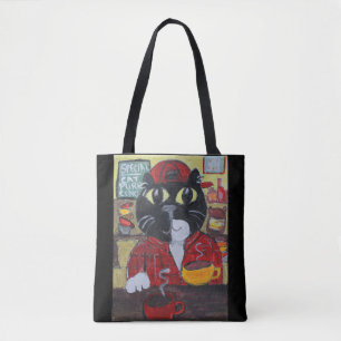 Bolso De Tela Barista Cat Folk Art Character Coffee Fun