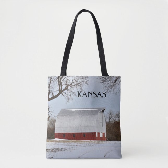Bolso De Tela Barn Rojo y Nieve de Kansas (Anverso)