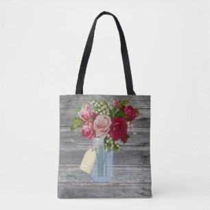 Bolso De Tela Barnwood y rosas en etiqueta de la sonrisa del