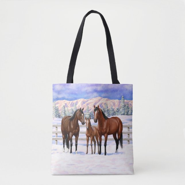 Bolso De Tela Barrio Marrón de caballos en Nieve (Anverso)