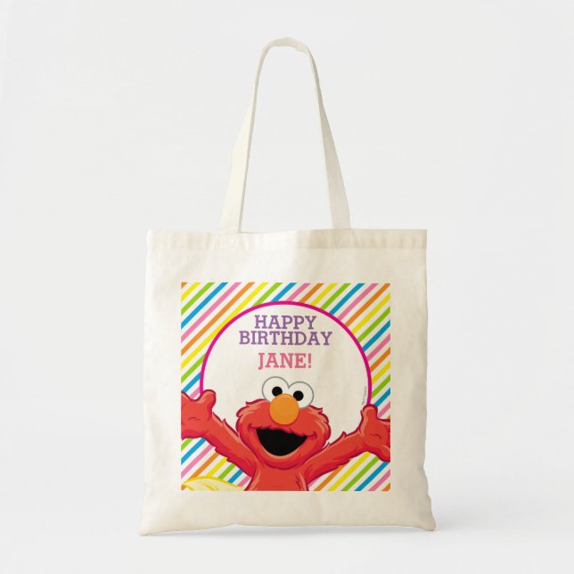 Bolso De Tela Barrio Sésamo | Cumpleaños de Elmo Chica (Frente)