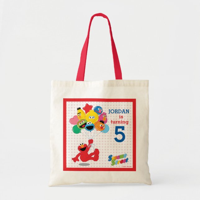 Bolso De Tela Barrio Sésamo | Elmo y Pals - Globos de cumpleaños (Frente)