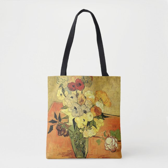 Bolso De Tela Base japonesa, Rosas, anémonas de Vincent van Gogh (Anverso)