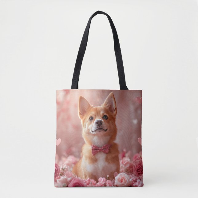 Bolso De Tela Basenji con Rosas - Día de San Valentín (Anverso)