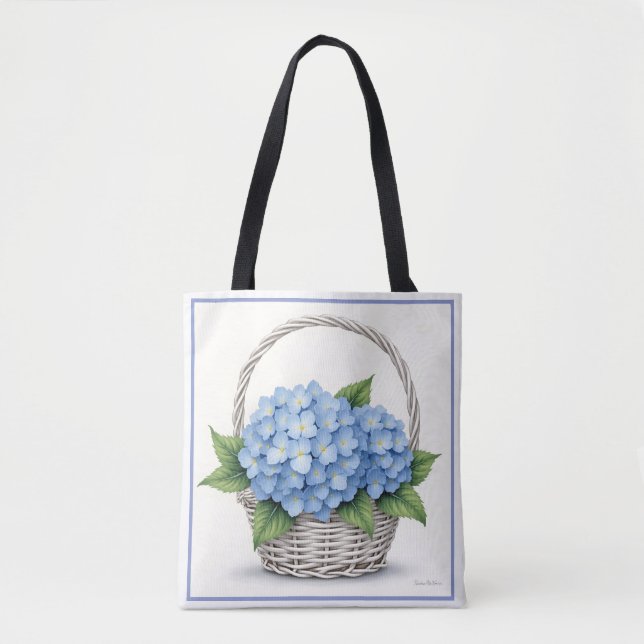 Bolso De Tela Basket of Blue Hydrangeas (Anverso)