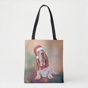 Bolso De Tela Basset Hound en el gorra rojo de Papá Noel