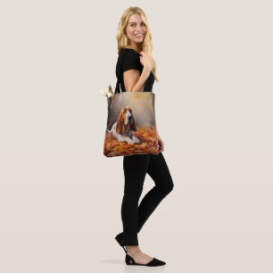 Bolso De Tela Basset Hound en otoño inspira caída de hojas
