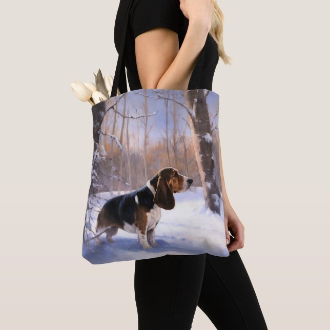 Bolso De Tela Basset Hound Let It Snow Navidades (Detalle)