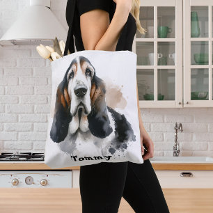 Bolso De Tela Basset Hound Marrón Acuarela /Mascotas personaliza