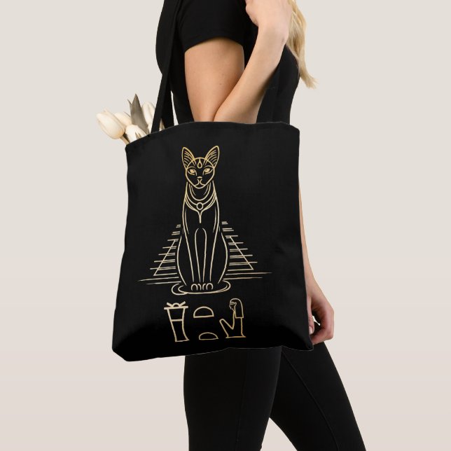 Bolso De Tela Bastet con nombre en jeroglíficos y pirámide de Eg (Detalle)