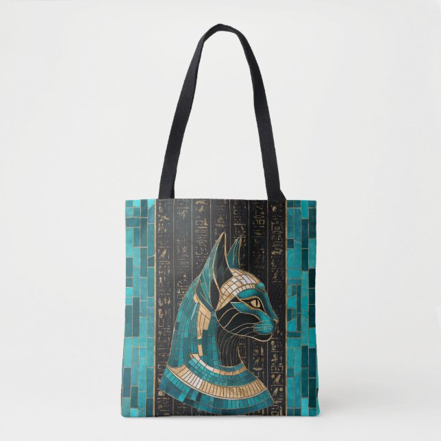 Bolso De Tela Bastet de diosa gata egipcia -arte mosaico (Anverso)