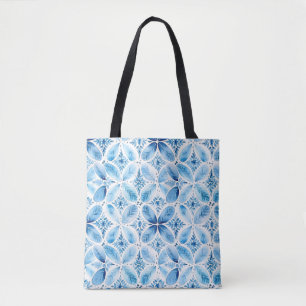 Bolso De Tela Batik Floral Blanco Azul