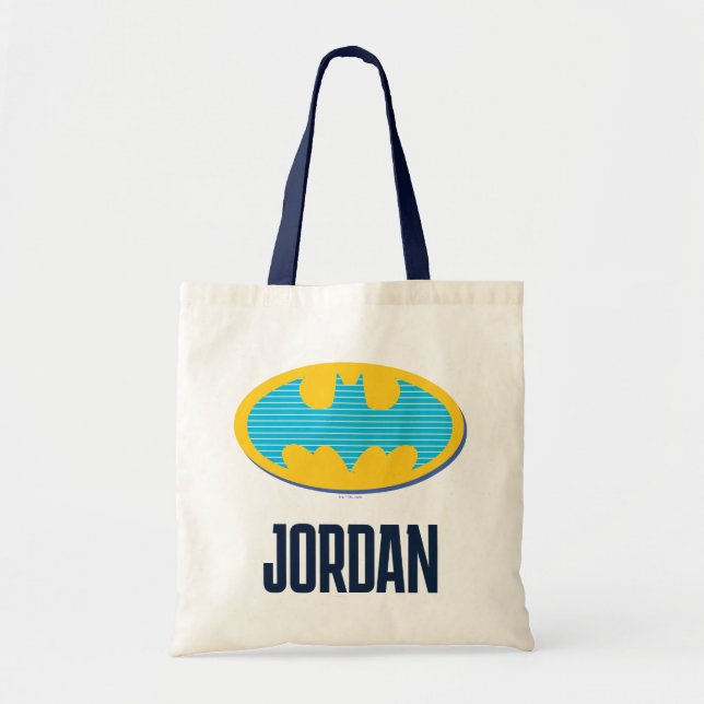 Bolso De Tela Batman | Símbolo de franjas cian (Frente)
