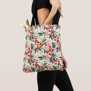 Bolso De Tela Bayas de Acebo Navideñas Rojas Modernas