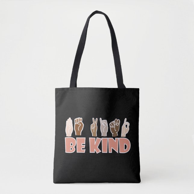Bolso De Tela Be Kind ASL American Rótulo Language (Anverso)