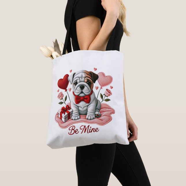 Bolso De Tela Be Mine Valentine Bulldog inglés Shoulder Tote Ba (Detalle)