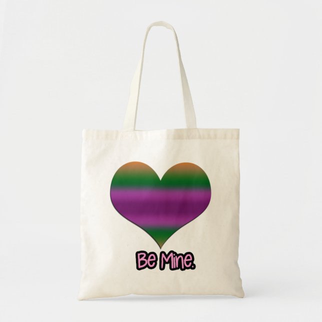Bolso De Tela Be Mine Valentine Purple Stripe Heart (Frente)
