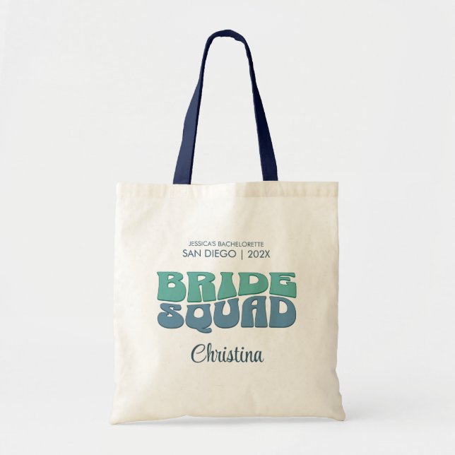 Bolso De Tela Beach Bachelorette Party Retro Bride Squad Regalo (Frente)