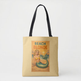 Bolso De Tela Beach Blonde Pin-Up Mermaid - Yellow Retro Coastal