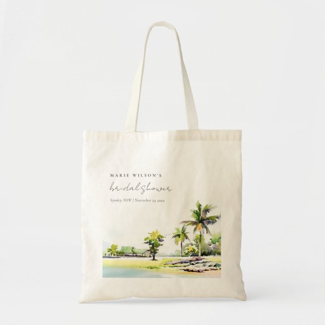 Bolso De Tela Beach Coastal Palm Trees Watercolour Bridal Shower (Frente)