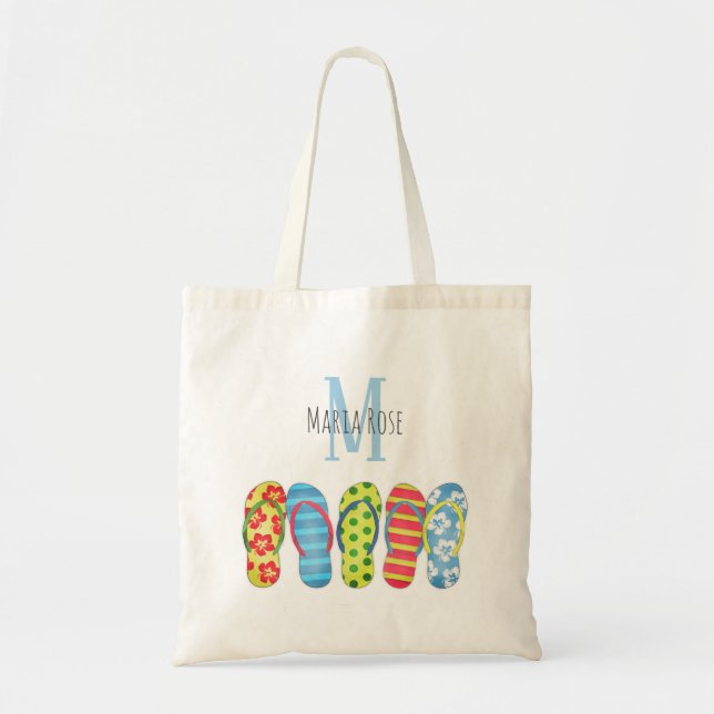 Bolso De Tela Beach Flip Flops Cute Girly Ocean Casual (Frente)