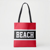 BEACH Fun Athletic Bright Red Black Stripes Blanca