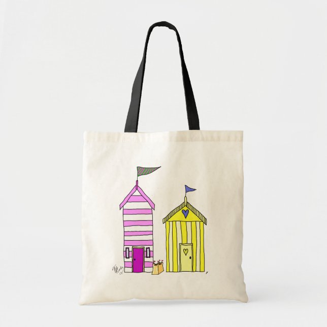 Bolso De Tela Beach Huts 3 Ilustracion (Frente)