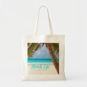 Bolso De Tela Beach Life Tote Bag - Sandy Beach & Palm Trees
