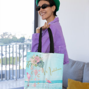 Bolso De Tela Beach Ocean Flamingo Jewels Bonito Rosa