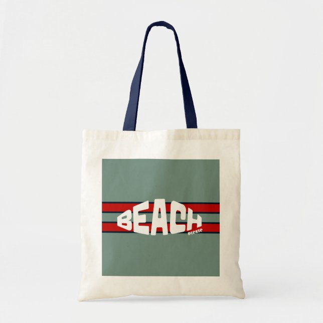 Bolso De Tela Beach Please Dusty Blue and Red (Frente)