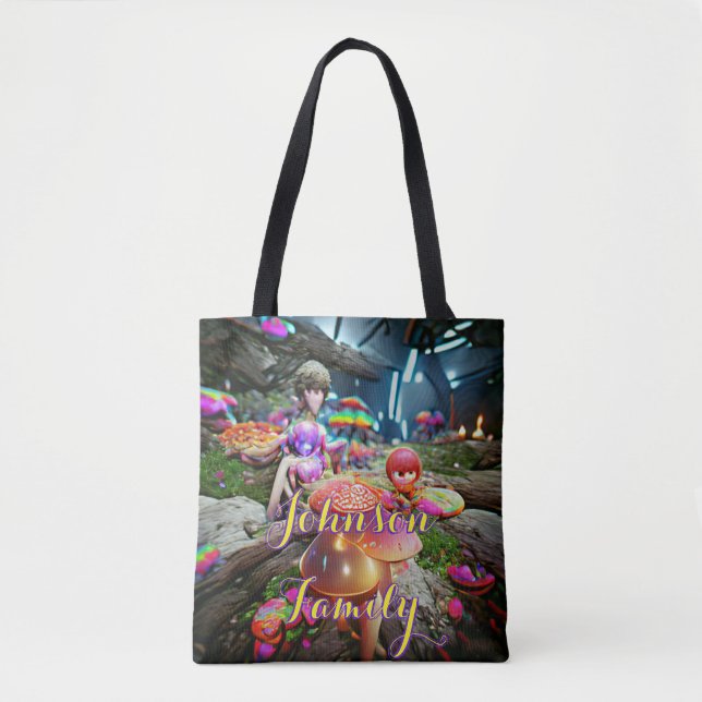 Bolso De Tela Beach Tote Bag Family Mushrooms and Fairies (Anverso)