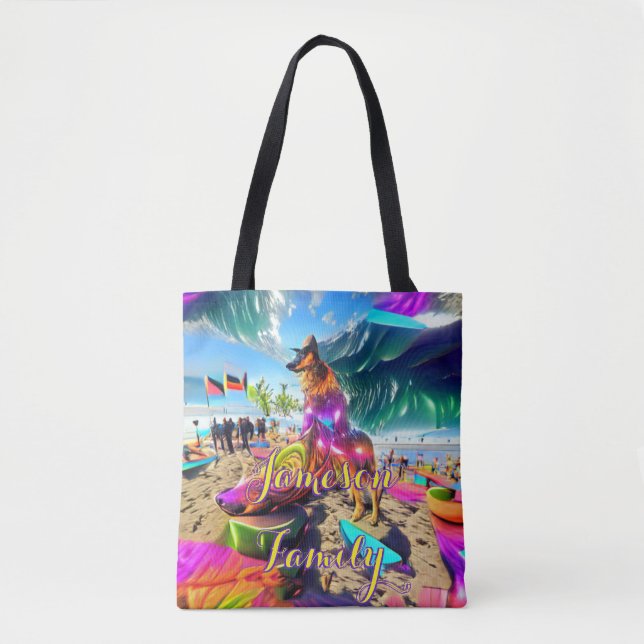 Bolso De Tela Beach Tote Bag Family Pastor Alemán (Anverso)