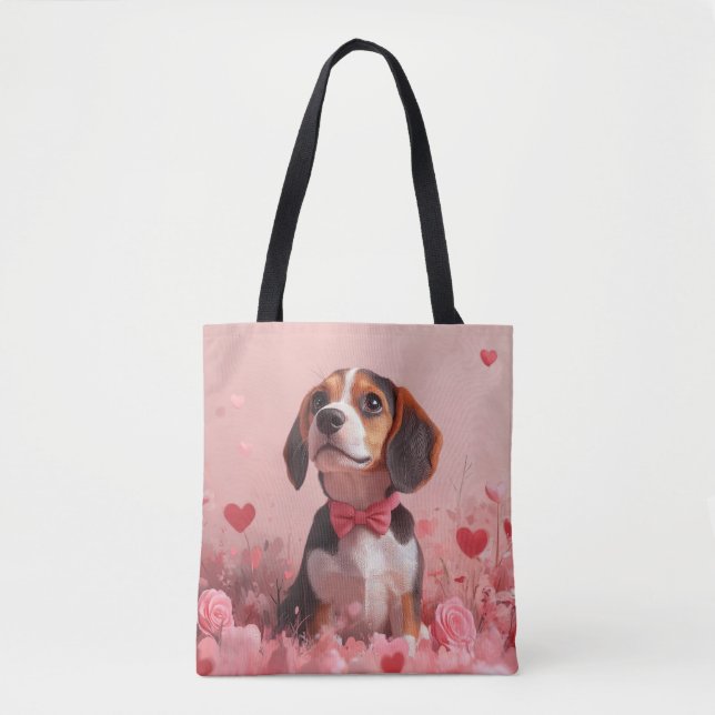 Bolso De Tela Beagle con Rosas - Día de San Valentín (Anverso)