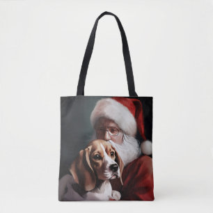 Bolso De Tela Beagle Con Santa Claus Navideño Festivo