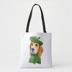 Bolso De Tela Beagle de perro en boina verde francesa