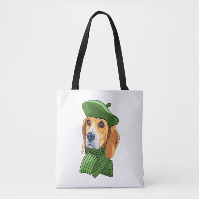 Bolso De Tela Beagle de perro en boina verde francesa (Anverso)