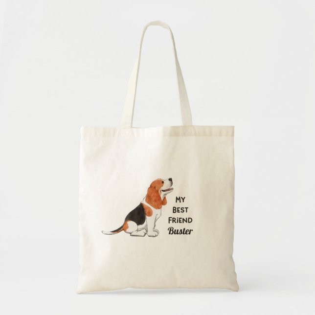 Bolso De Tela Beagle Dog My Best Friend Custom Name (Frente)
