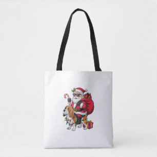 Bolso De Tela Beagle Dog Xmas iluminando a Santa Riding Beagle C