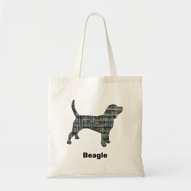 Bolso De Tela Beagle Dog Yellow & Black Grid Line (Frente)