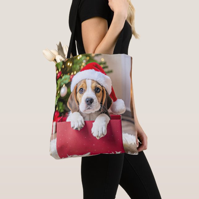 Bolso De Tela Beagle Puppy Christmas Design, (Detalle)