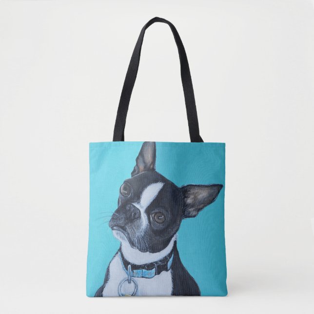 Bolso De Tela Beans the Boston Terrier Painting (Anverso)