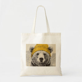 Bolso De Tela Bear in Yellow Beanie Rustic Woodland Animal