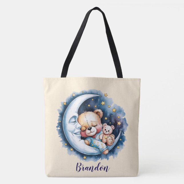 Bolso De Tela Bears in the Moonlight Boy Baby Shower Gift (Anverso)