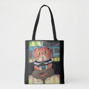 Bolso De Tela Beat Poet Coffeehouse Cat Folk Art