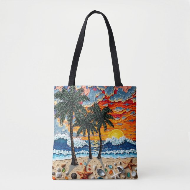 Bolso De Tela Beautiful Beach Scene with Palm Trees   (Anverso)