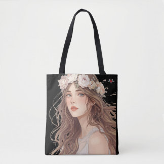 Bolso De Tela Beautiful Floral Anime Girl – Soft Pastel Aesthe