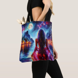 Bolso De Tela Beautiful girl watching glowing night water